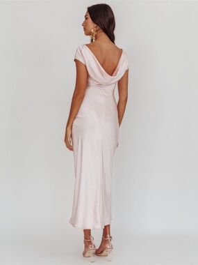 Pink Satin Loveland Cap Sleeve Cowl Back Midi Dress Size Small 4